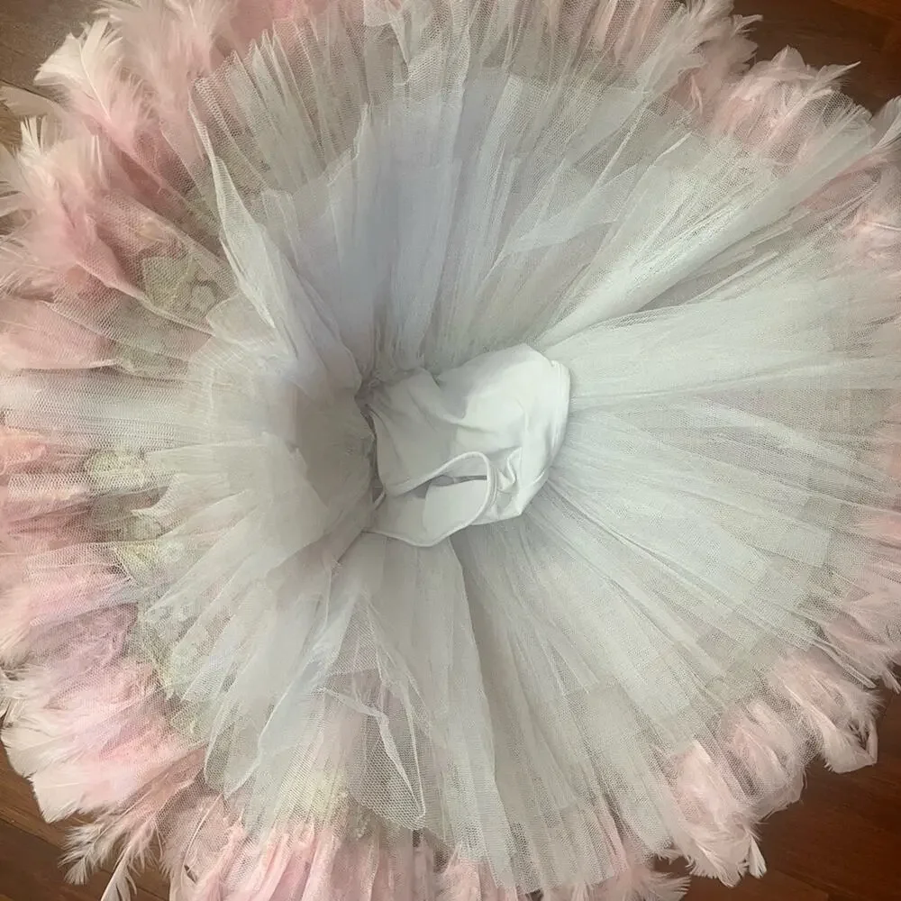 pink white gold ballet feather tutu costume dress see measurement